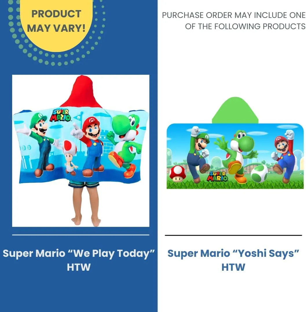 Super Mario Bath/Pool/Beach Soft Cotton Terry Hooded Towel Wrap, 24 in x 50 in, By Franco Kids