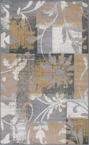 Superior Indoor Area Rug, Jute Backed, Perfect for Entryway, Office, Living/Dining Room, Bedroom, Kitchen, Floor, Modern Floral Patchwork Decor, Pastiche Collection, 2' x 3', Camel