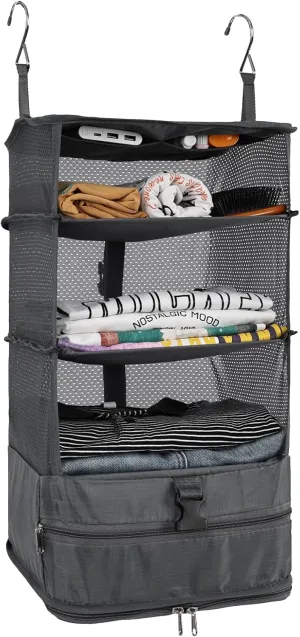 Surblue Hanging Closet Storage Bag Collapsible 3-Shelf Washable Oxford Fabric with 2 Hooks (L 11.41 * 11.41 * 19.68in, Grey)