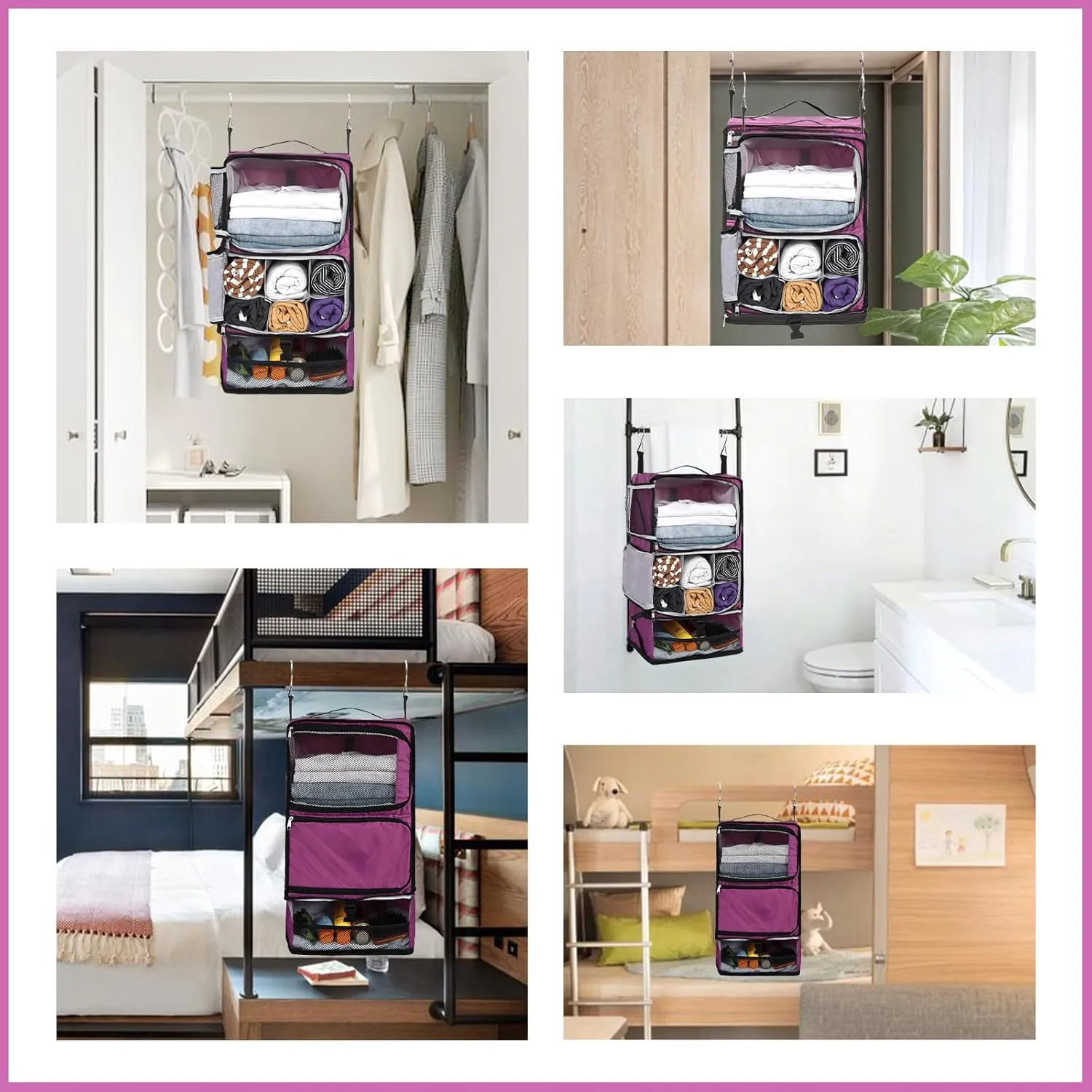 Surblue Hanging Shelves Travel Compression Packing Cube for Carry-on Luggage Suitcase Collapsible Transformable Garment Closet Organizers Large Capacity, Purple, XXL