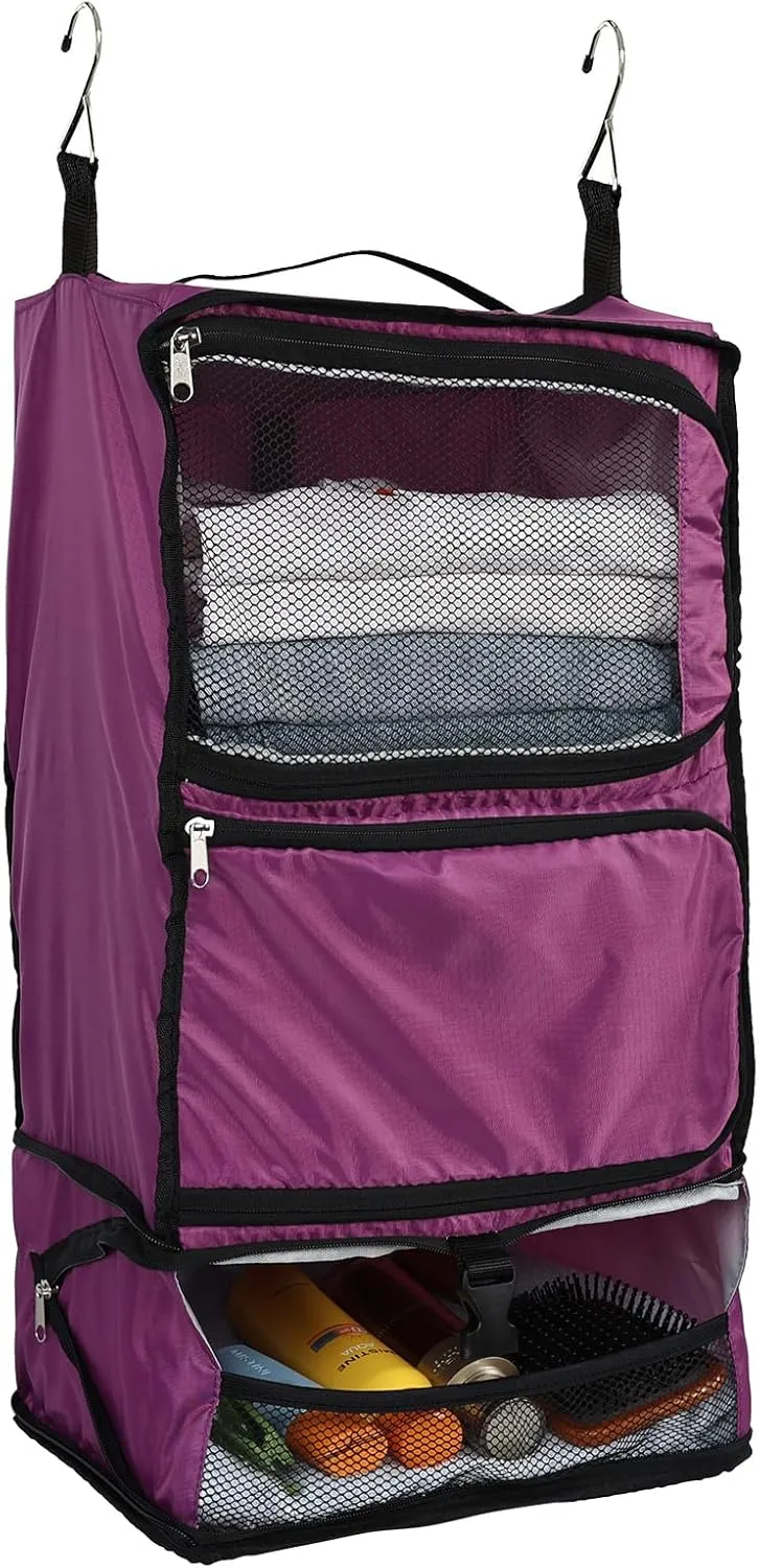 Surblue Hanging Shelves Travel Compression Packing Cube for Carry-on Luggage Suitcase Collapsible Transformable Garment Closet Organizers Large Capacity, Purple, XXL