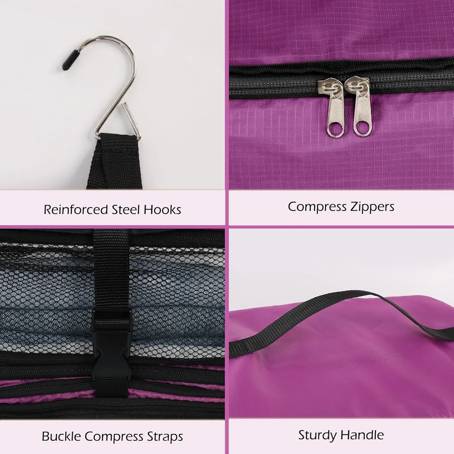 Surblue Hanging Shelves Travel Compression Packing Cube for Carry-on Luggage Suitcase Collapsible Transformable Garment Closet Organizers Large Capacity, Purple, XXL
