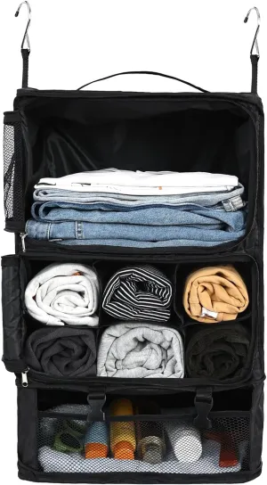 Surblue Hanging Shelves Travel Storage Bag Compression Packing Cube for Suitcase Portable Closet Organizer Collapsible with Extension Layer Large Capacity,Black,XXL