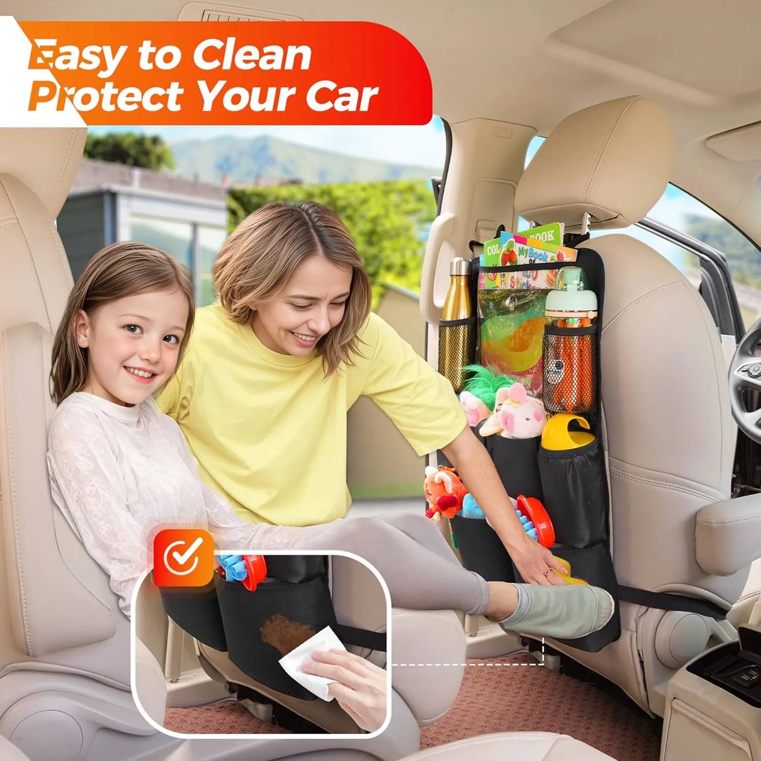 SURDOCA Upgraded Car Organizer with 11-in Touch Screen Tablet Holder, Backseat Organizer with 8 Pockets, Car Seat Protector Road Trip Essentials for Kids