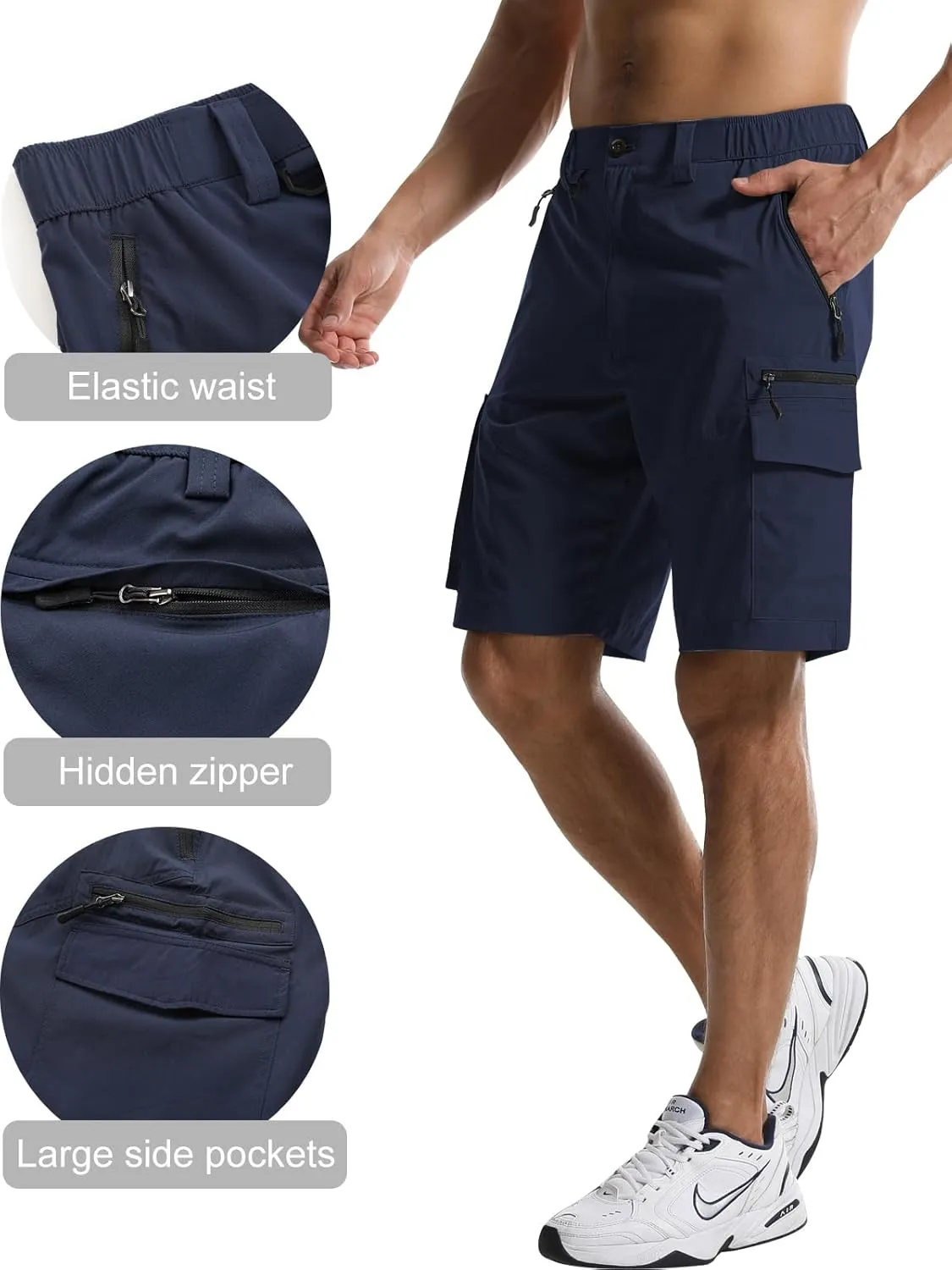 Surenow Men's Hiking Cargo Shorts with Quick Dry, Breathable Fabric, Pockets, and Zipper Closure - Blue, Size Large