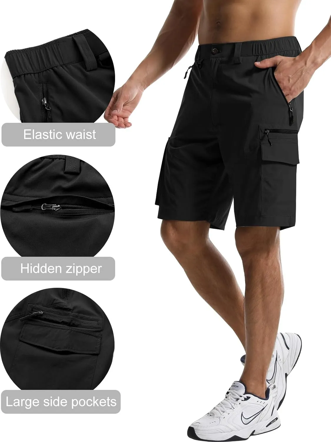 Surenow Men's Hiking Cargo Shorts with Quick Dry, Breathable Fabric, Pockets, and Zipper Closure - Blue, Size Large