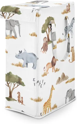 Sweet Jojo Designs Jungle Animals Boy Girl Unisex Gender Neutral Laundry Hamper Foldable Dirty Clothes Basket with Handles Baby Nursery Kids Bedroom Teen Bathroom Wildlife Safari Elephant Giraffe Lion