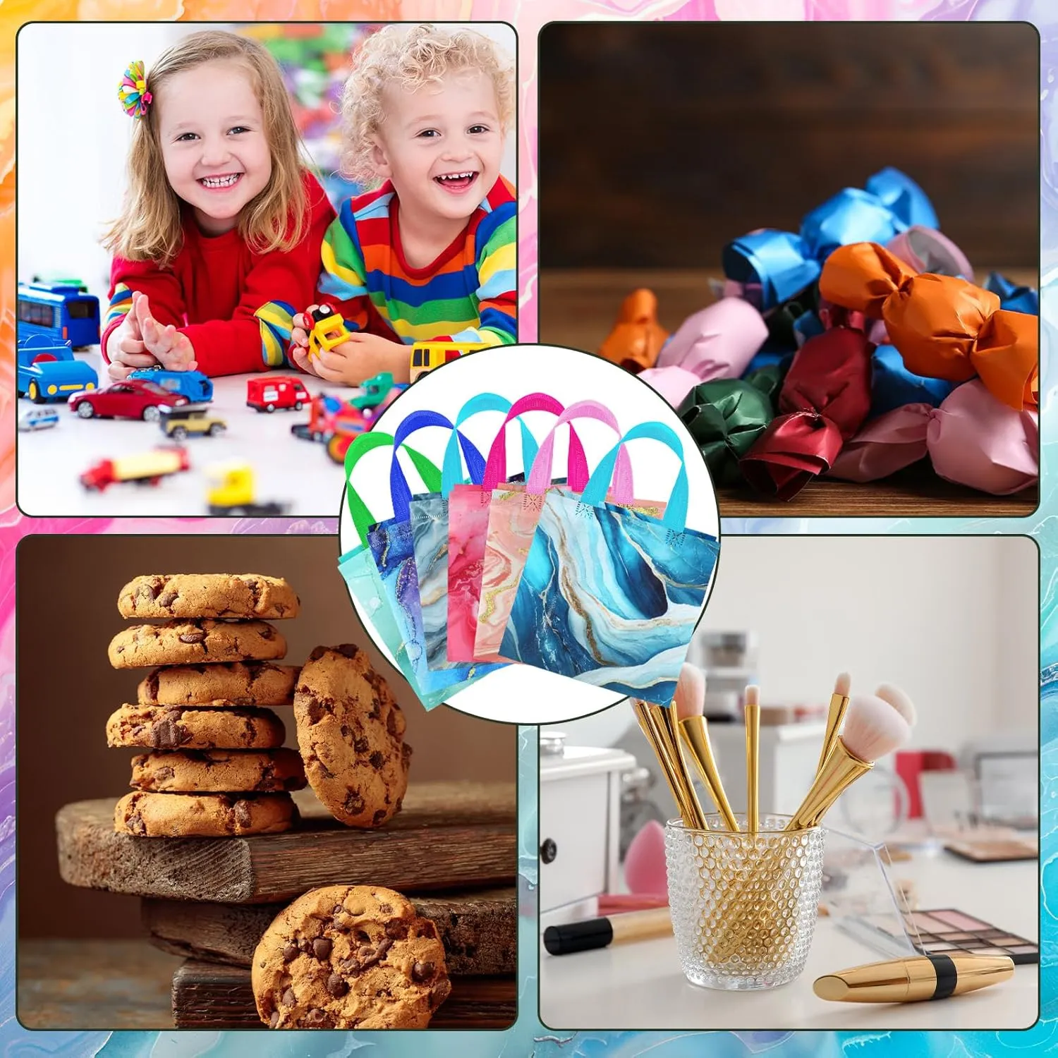 Sweetude 40 Pcs Marble Party Favor Bags with Handle, Non Woven Goodie Dinosaur for Birthday Supplies