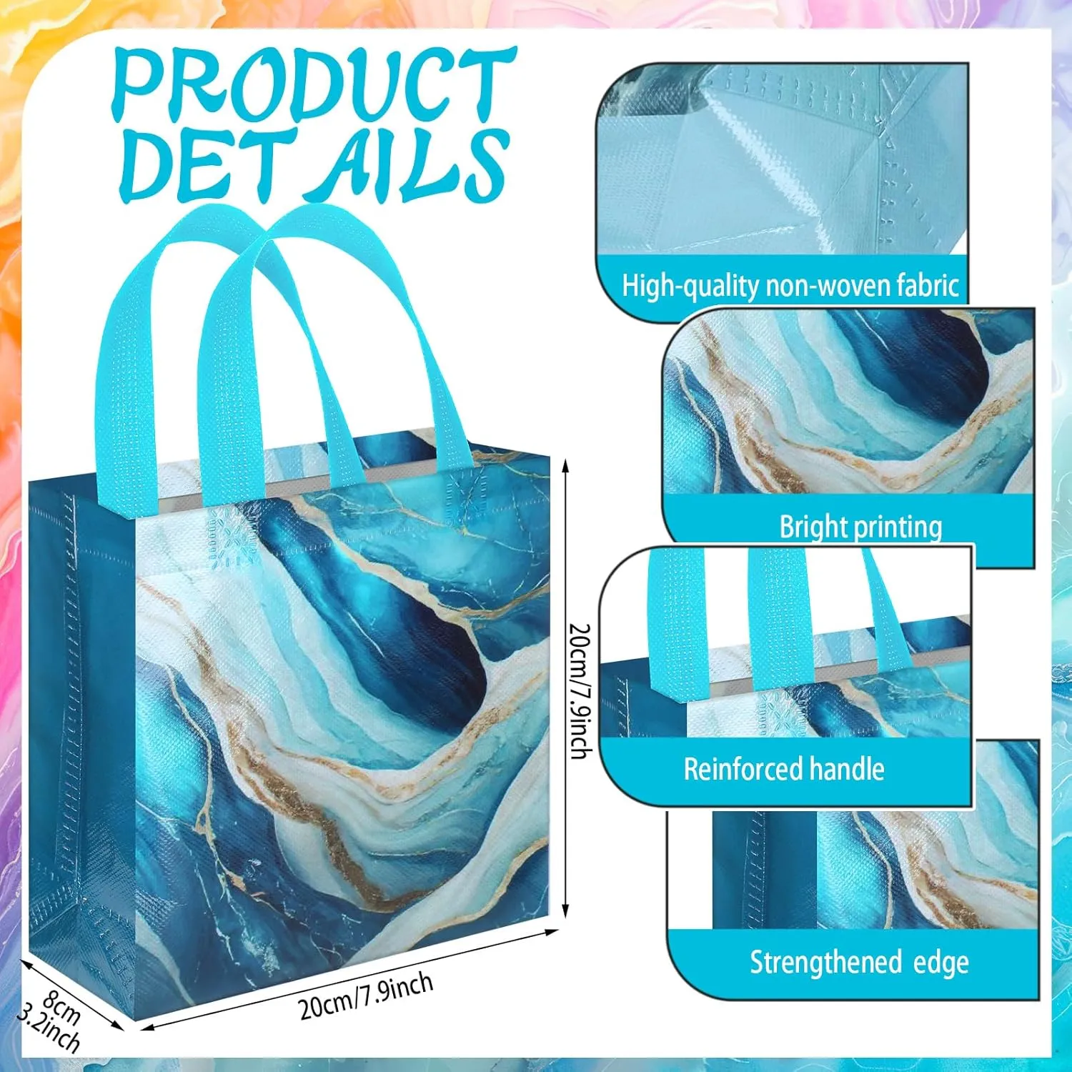 Sweetude 40 Pcs Marble Party Favor Bags with Handle, Non Woven Goodie Dinosaur for Birthday Supplies