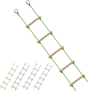 Swing Rope Ladder, Hanging Rope Ladders, Ninja Warrior Obstacle Course Accessories, Kids Climbing Game Hanging Ladder for Swing Accessories,Green (2 Hooks)