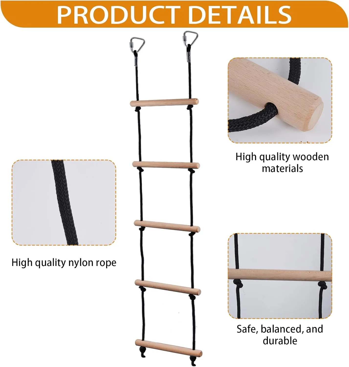 Swing Rope Ladder, Hanging Rope Ladders, Ninja Warrior Obstacle Course Accessories, Kids Climbing Game Hanging Ladder for Swing Accessories,Green (2 Hooks)