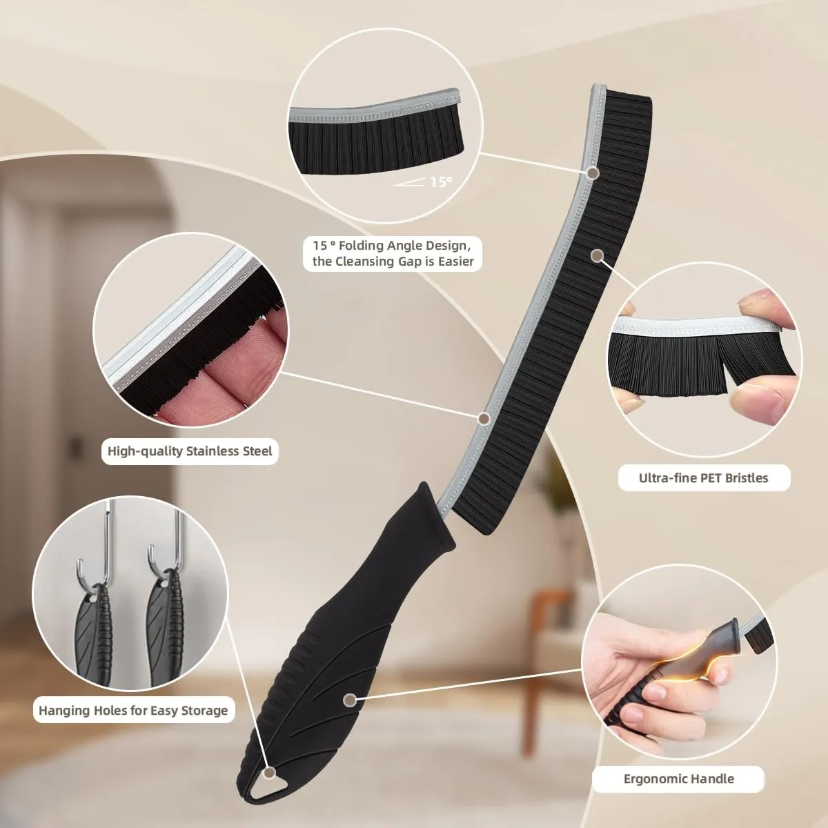 SXhyf Hard Bristle Crevice Cleaning Brush - Multifunctional Gap Cleaning Brush, Bathroom Cleaning Tools, Grout Brush, Crevice Cleaning Supplies for Household Use, Kitchen, Window, Vehicle (6, Black)