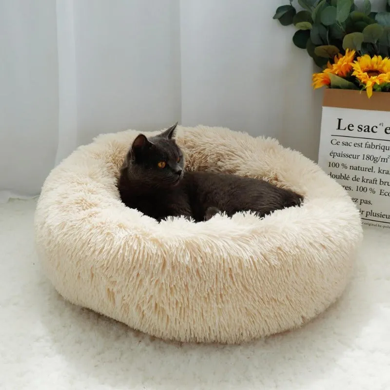 Taavita Plush Round Calming Donut Cat Bed Nest