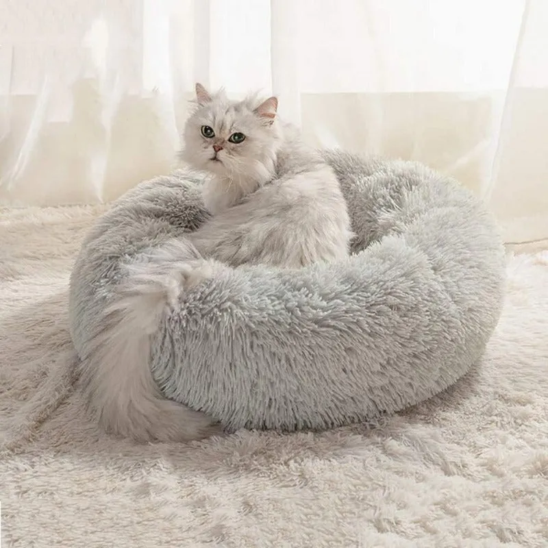 Taavita Plush Round Calming Donut Cat Bed Nest