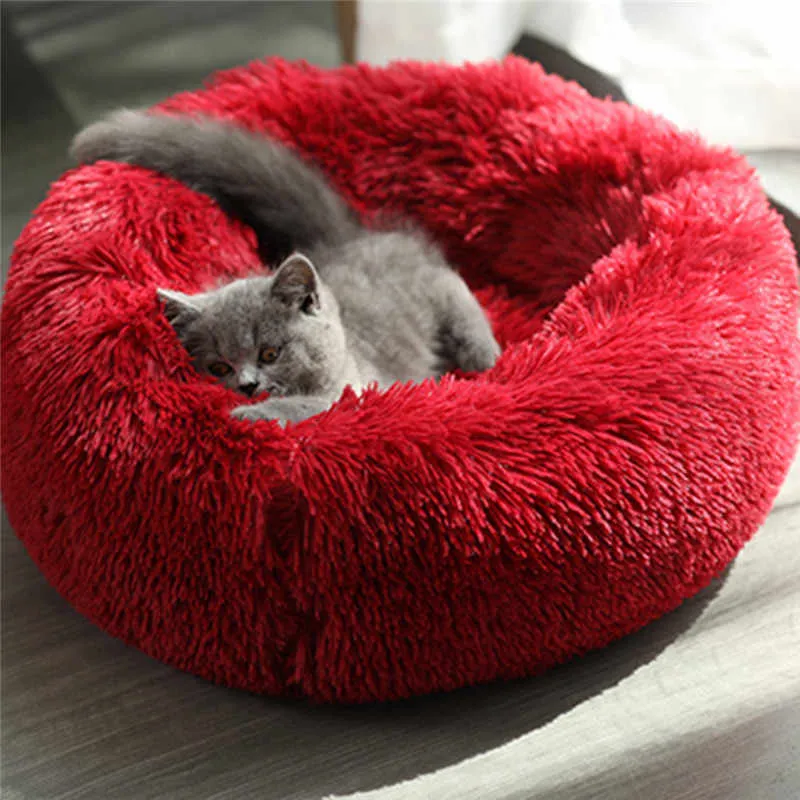 Taavita Plush Round Calming Donut Cat Bed Nest