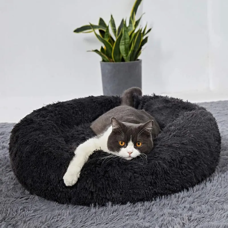 Taavita Plush Round Calming Donut Cat Bed Nest