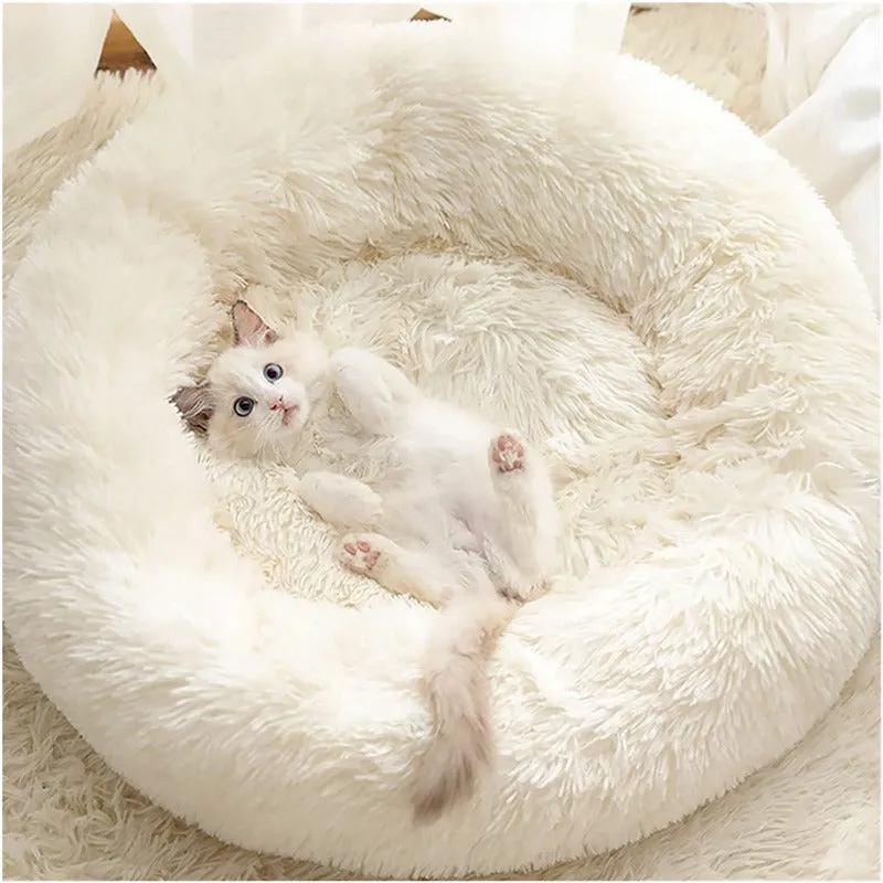 Taavita Plush Round Calming Donut Cat Bed Nest