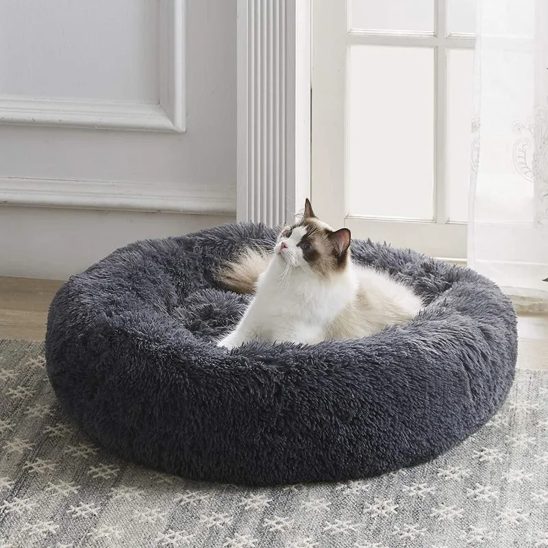 Taavita Plush Round Calming Donut Cat Bed Nest