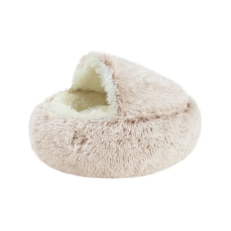 Taavita Round Plush Dog Cave Bed - Calming Pet Bed