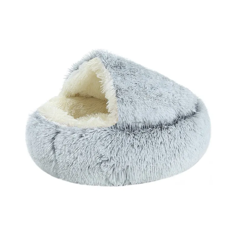 Taavita Round Plush Dog Cave Bed - Calming Pet Bed