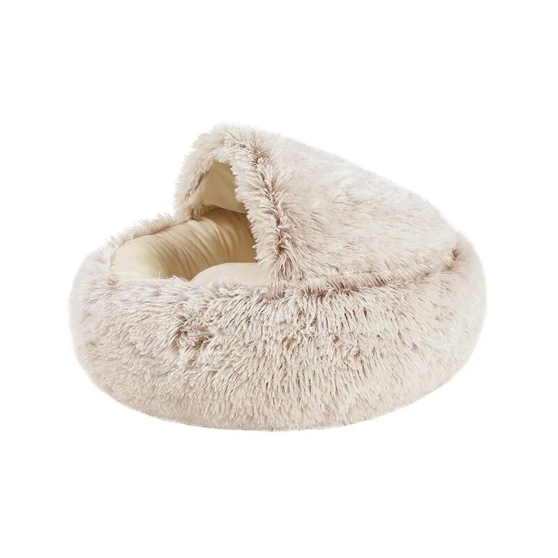 Taavita Round Plush Dog Cave Bed - Calming Pet Bed