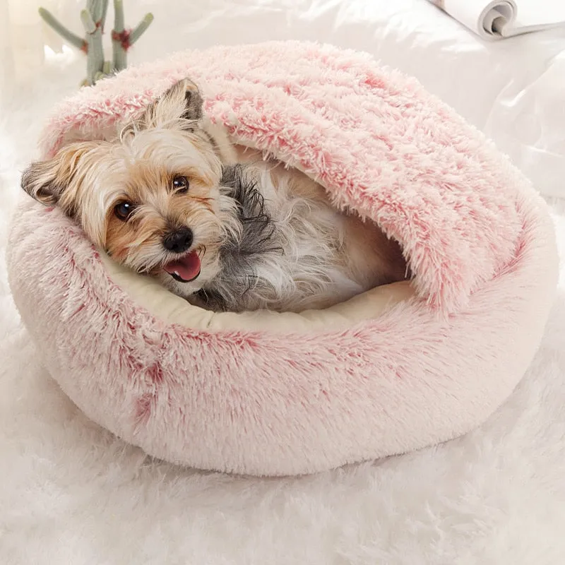 Taavita Round Plush Dog Cave Bed - Calming Pet Bed