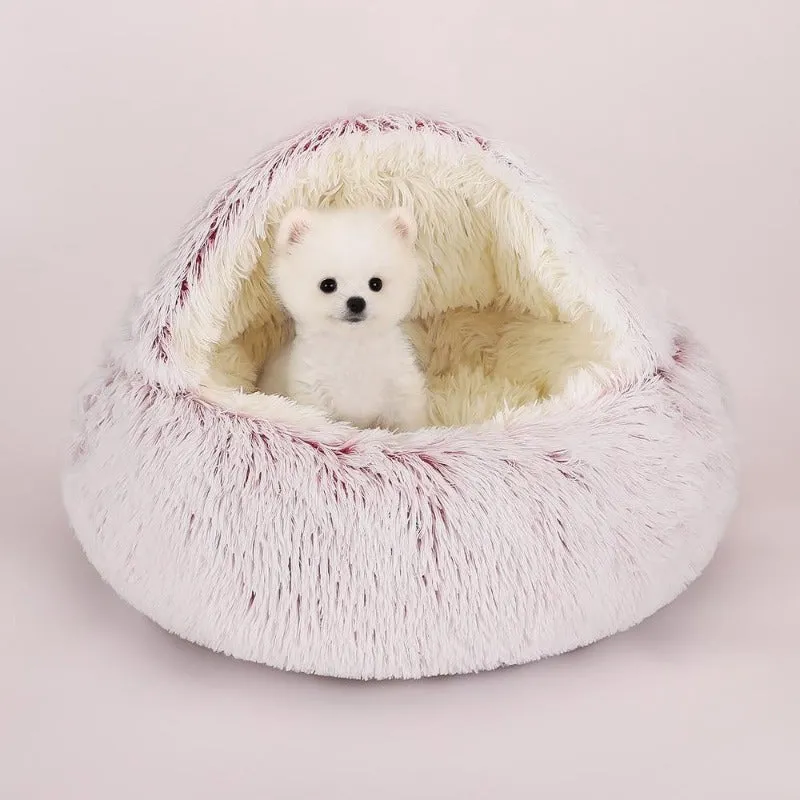 Taavita Round Plush Dog Cave Bed - Calming Pet Bed