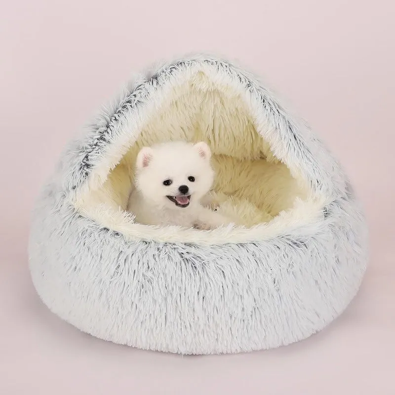 Taavita Round Plush Dog Cave Bed - Calming Pet Bed