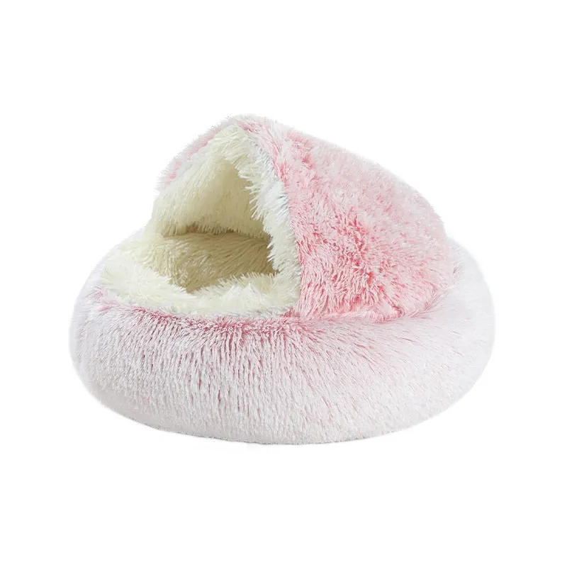 Taavita Round Plush Dog Cave Bed - Calming Pet Bed