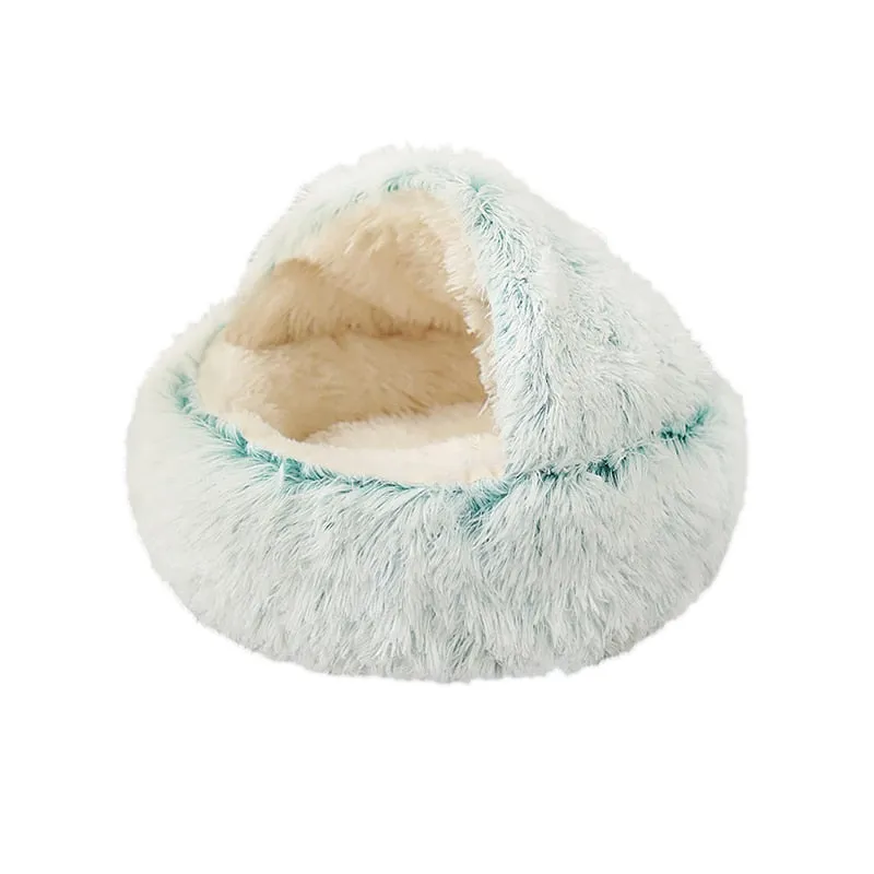 Taavita Round Plush Dog Cave Bed - Calming Pet Bed