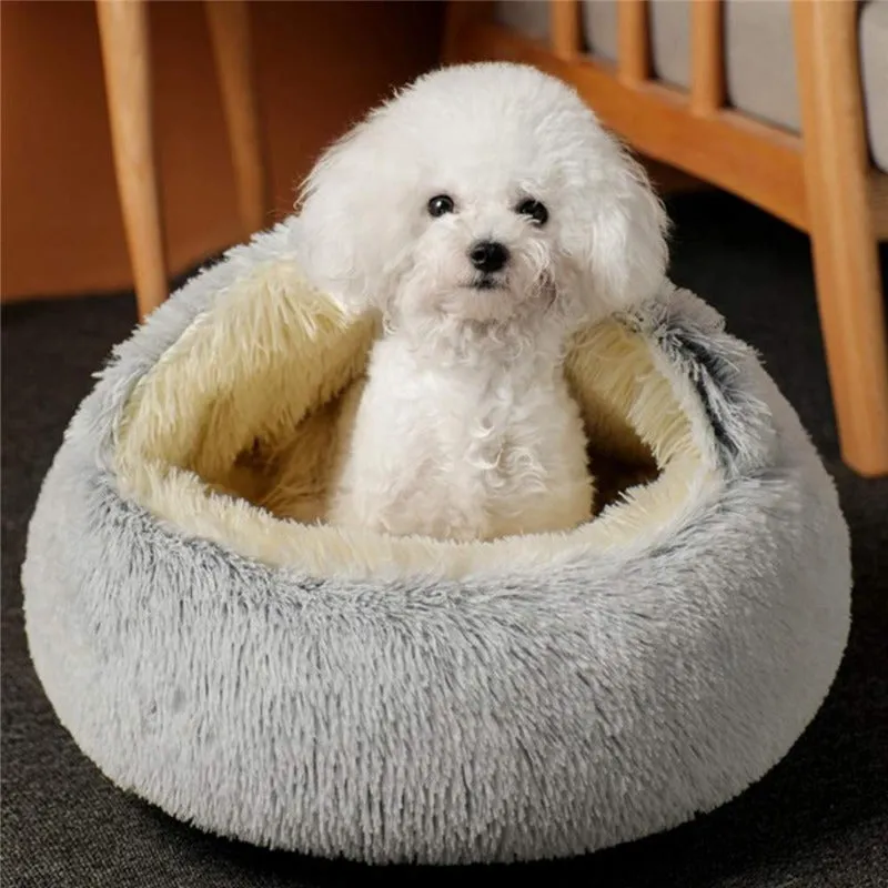 Taavita Round Plush Dog Cave Bed - Calming Pet Bed