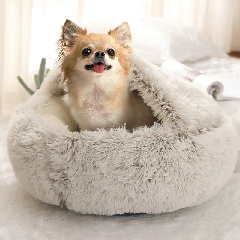 Taavita Round Plush Dog Cave Bed - Calming Pet Bed