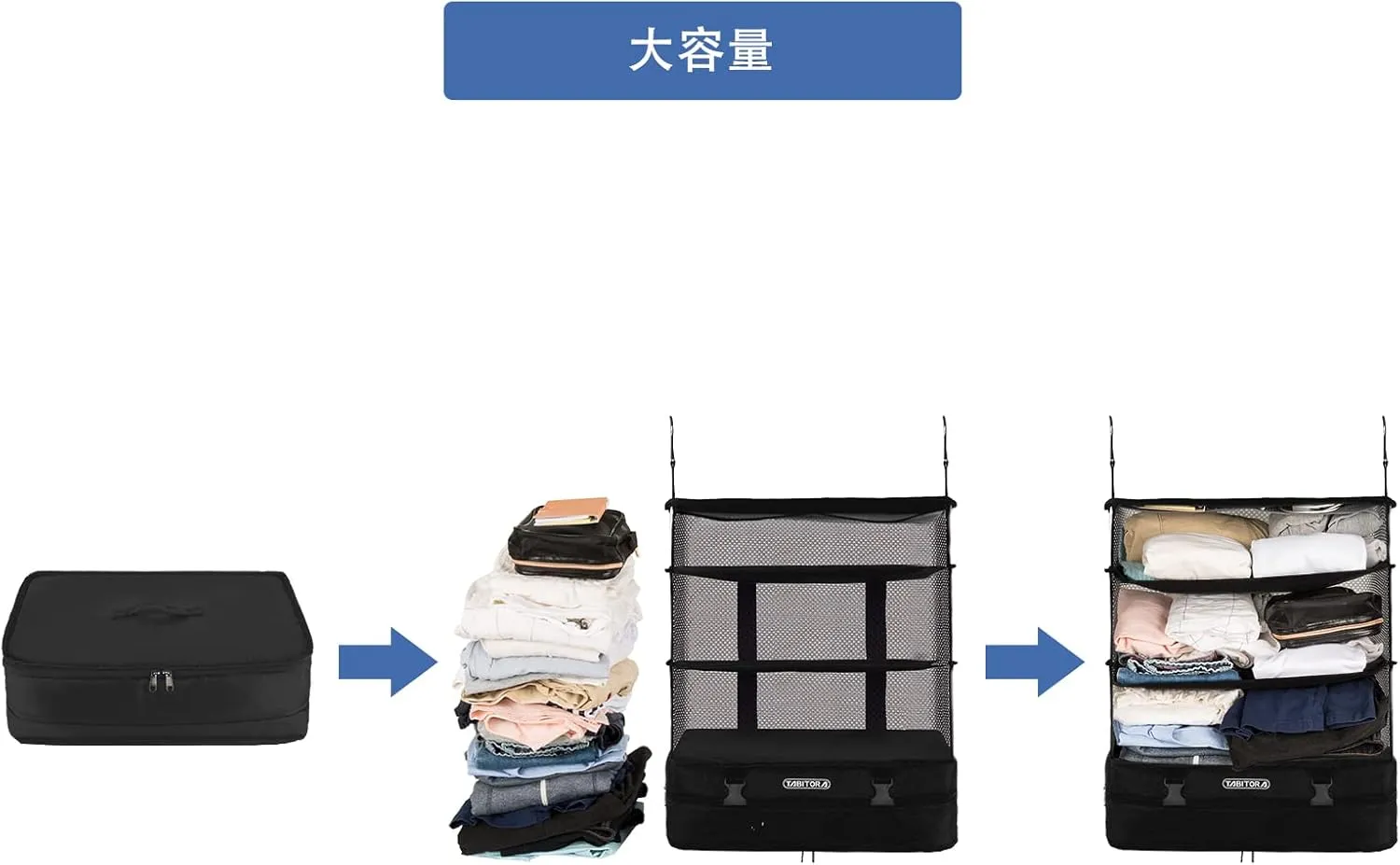 TABITORA Portable Hanging Travel Shelves Bag Packing Cube Organizer Suitcase Storage Large Capacity