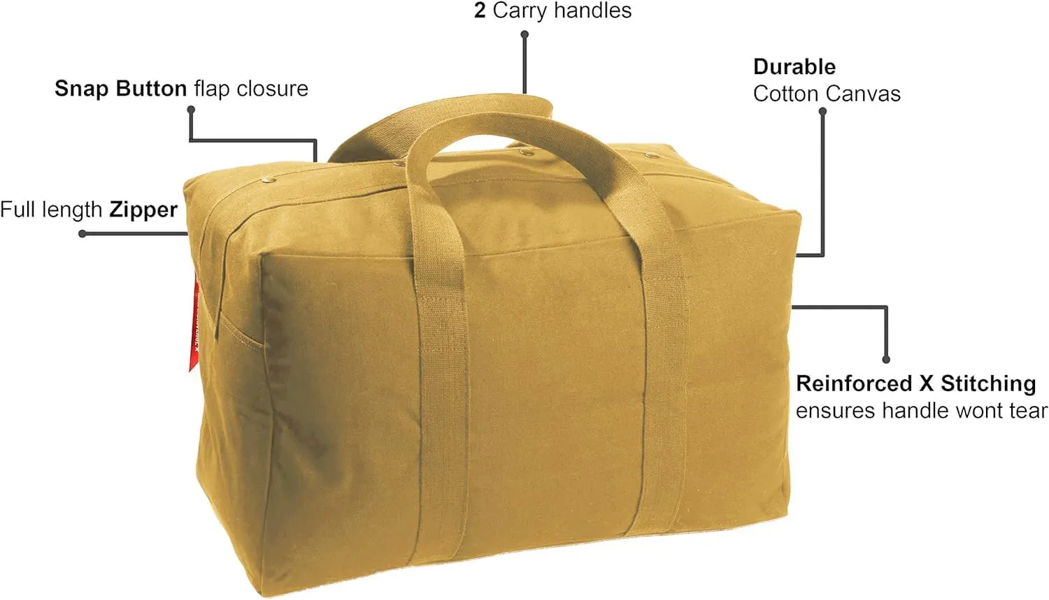 Tactical Parachute Cargo Bag LARGE Cotton Canvas Carry Bag, 24" x 15" x 13" - Coyote Brown