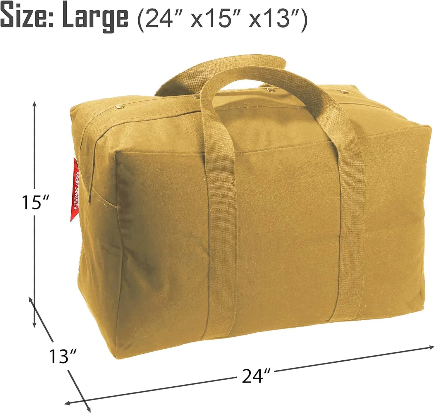 Tactical Parachute Cargo Bag LARGE Cotton Canvas Carry Bag, 24" x 15" x 13" - Coyote Brown