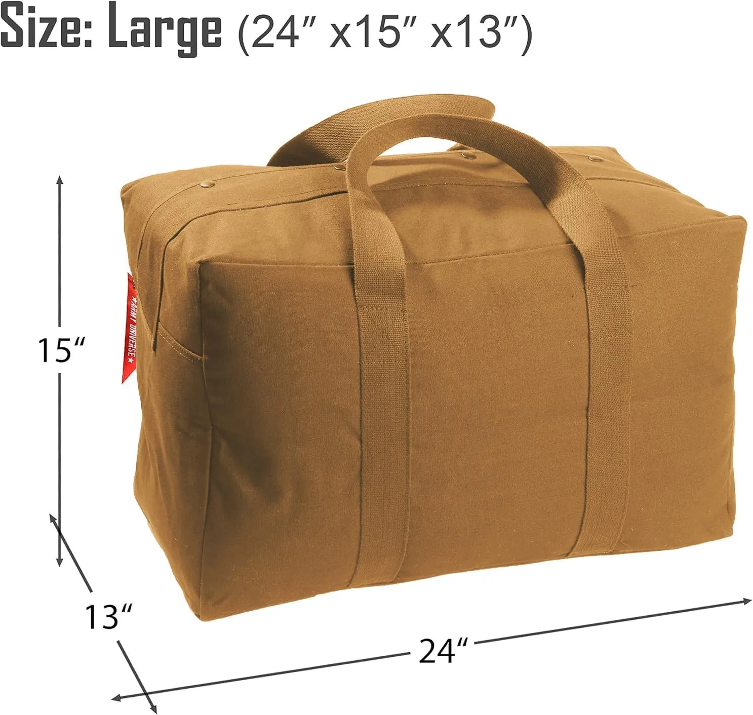 Tactical Parachute Cargo Bag LARGE Cotton Canvas Carry Bag, 24" x 15" x 13" - Work Brown