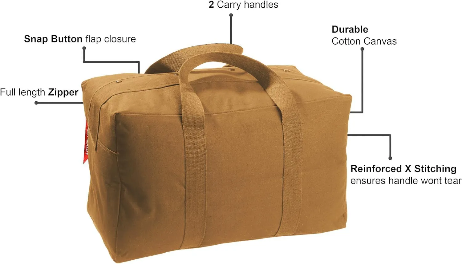 Tactical Parachute Cargo Bag LARGE Cotton Canvas Carry Bag, 24" x 15" x 13" - Work Brown