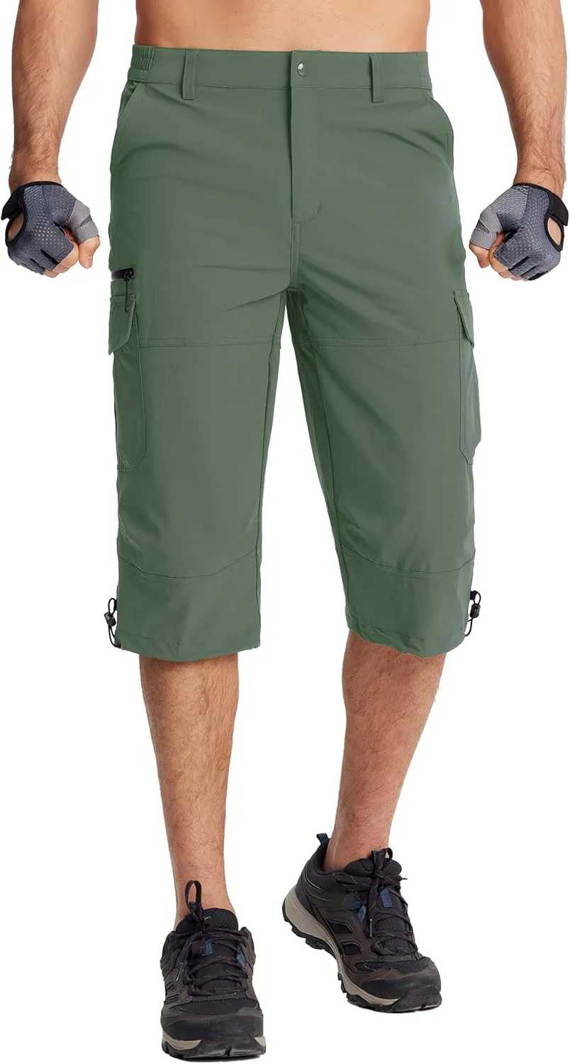 TACVASEN Men's Capri Pants 7 Pockets 3/4 Quick Dry Water Resistant Workout Hiking Summer Long Cargo Shorts Below Knee