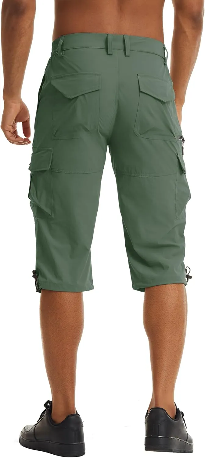 TACVASEN Men's Capri Pants 7 Pockets 3/4 Quick Dry Water Resistant Workout Hiking Summer Long Cargo Shorts Below Knee
