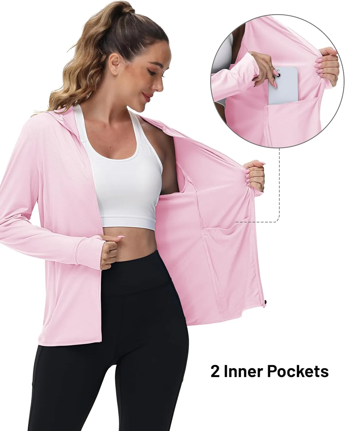TACVASEN Women's Sun Hoodies Lightweight Jacket for Women Zip Up UPF 50  UV Shirt Long Sleeves