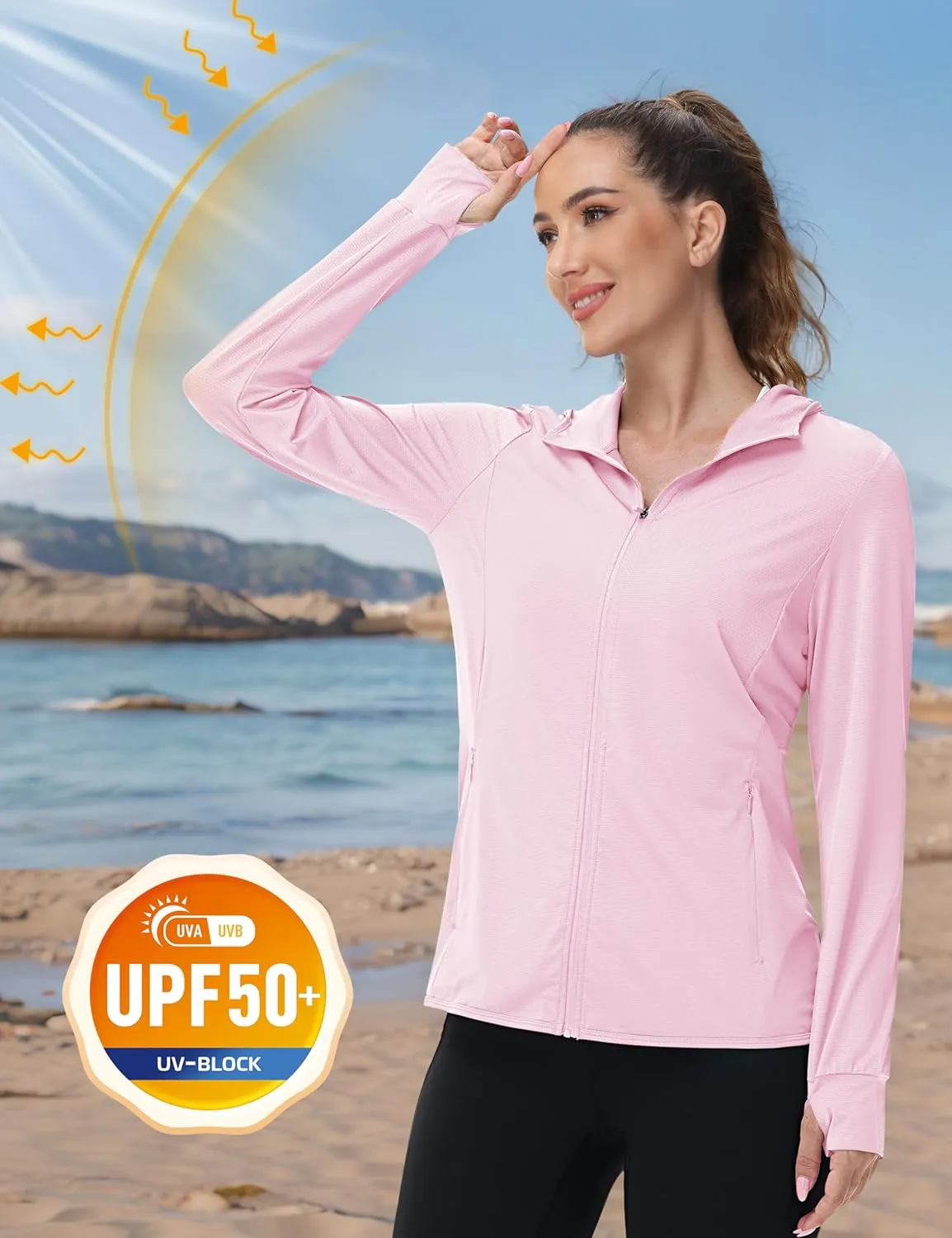 TACVASEN Women's Sun Hoodies Lightweight Jacket for Women Zip Up UPF 50  UV Shirt Long Sleeves
