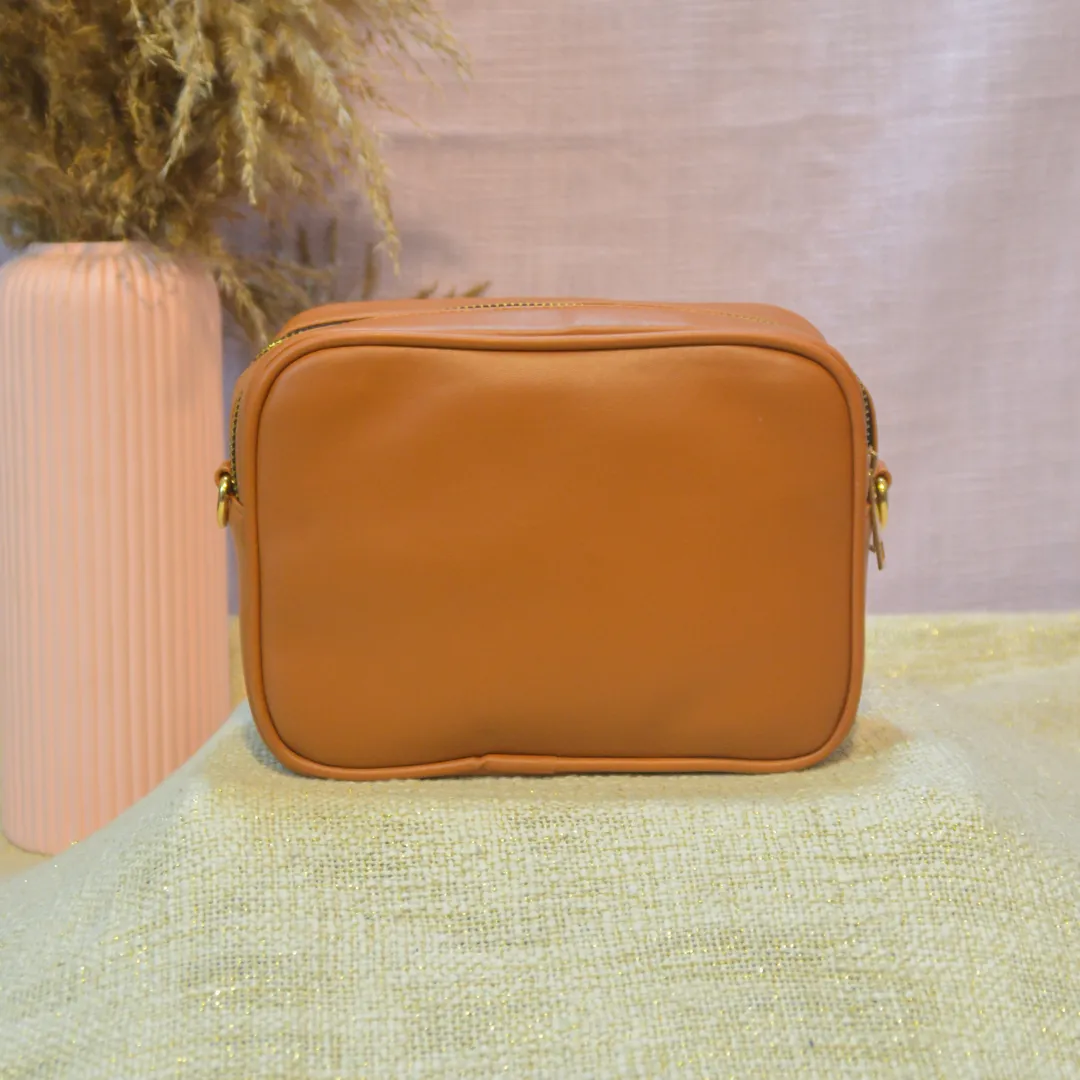Tan Dual Compartment Bag with Boho Belt.