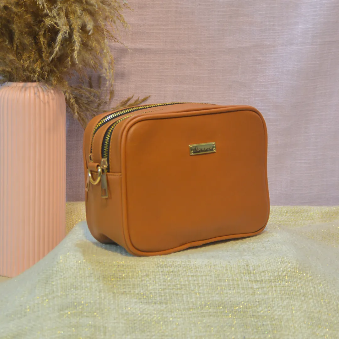 Tan Dual Compartment Bag with Boho Belt.