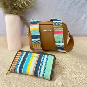 Tan Dual Compartment Bag with Tan Vibrant Belt   Big Wallet Combo