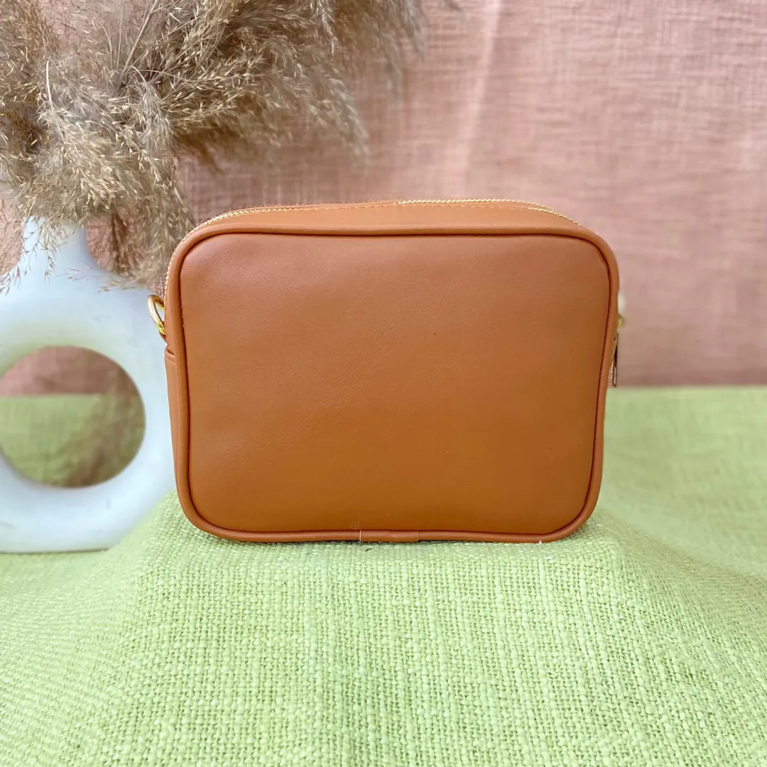 Tan Dual Compartment Bag with Tan Vibrant Belt   Big Wallet Combo