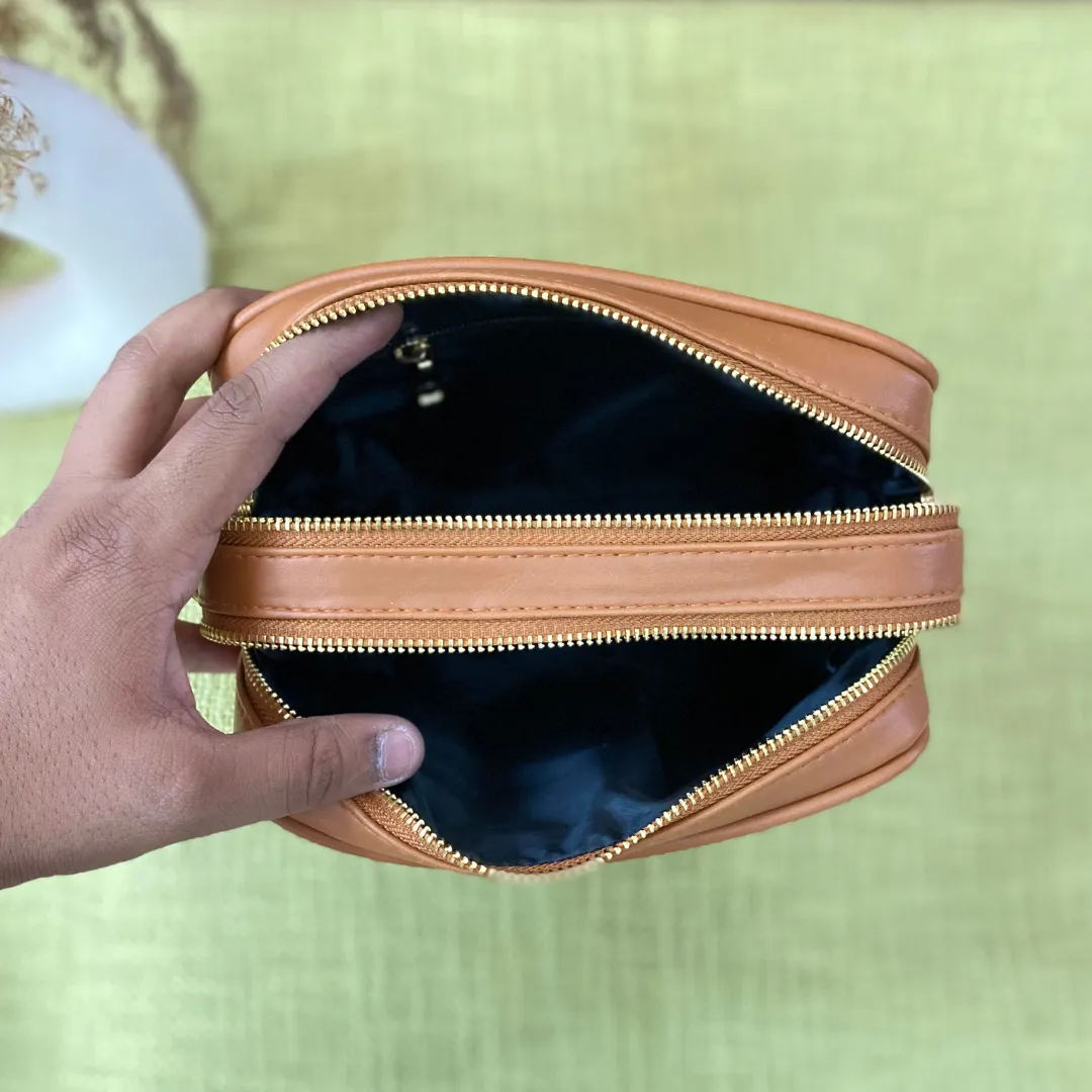 Tan Dual Compartment Bag with Tan Vibrant Belt   Big Wallet Combo