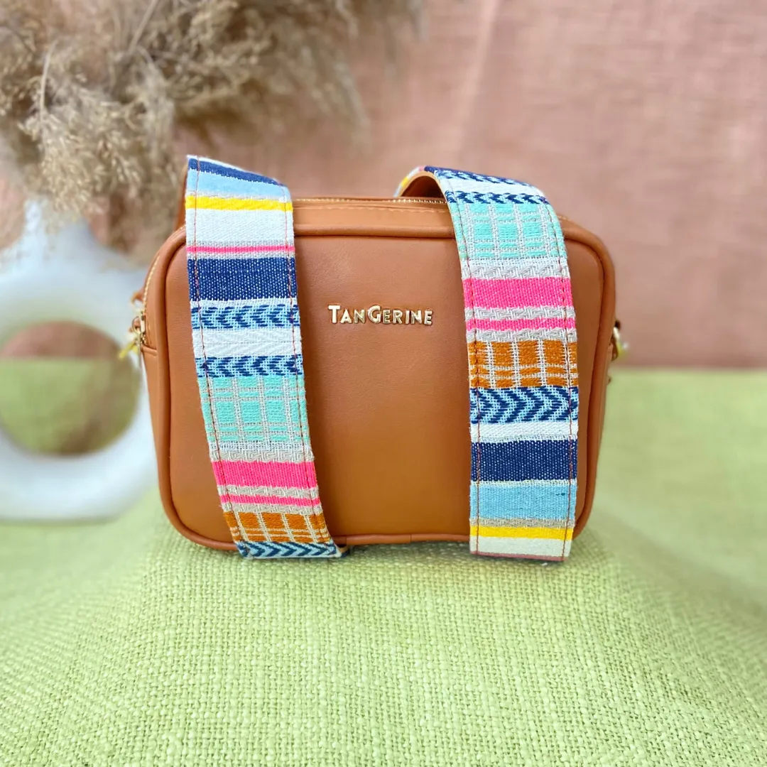 Tan Dual Compartment Bag with Tan Vibrant Belt   Big Wallet Combo