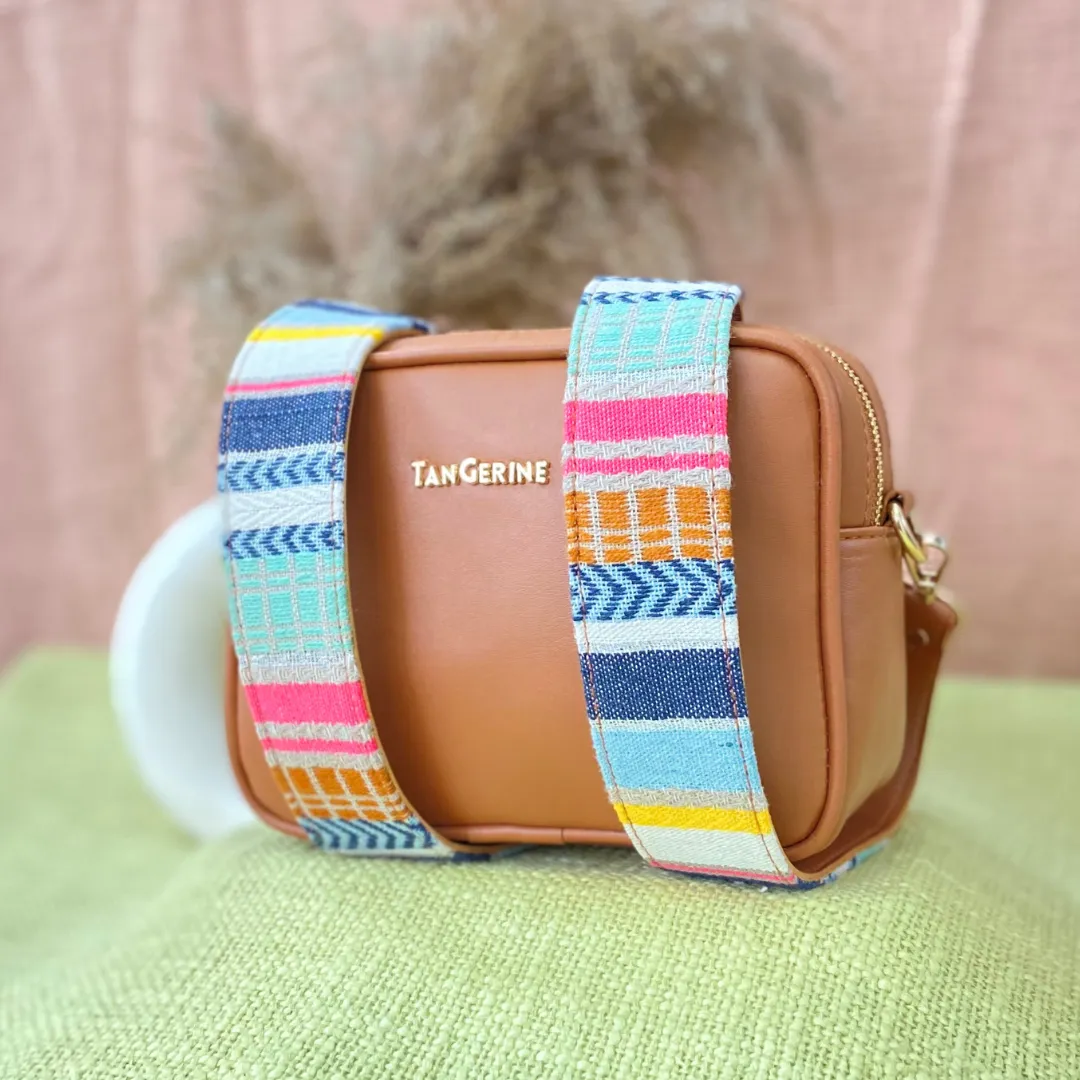 Tan Dual Compartment Bag with Tan Vibrant Belt   Big Wallet Combo