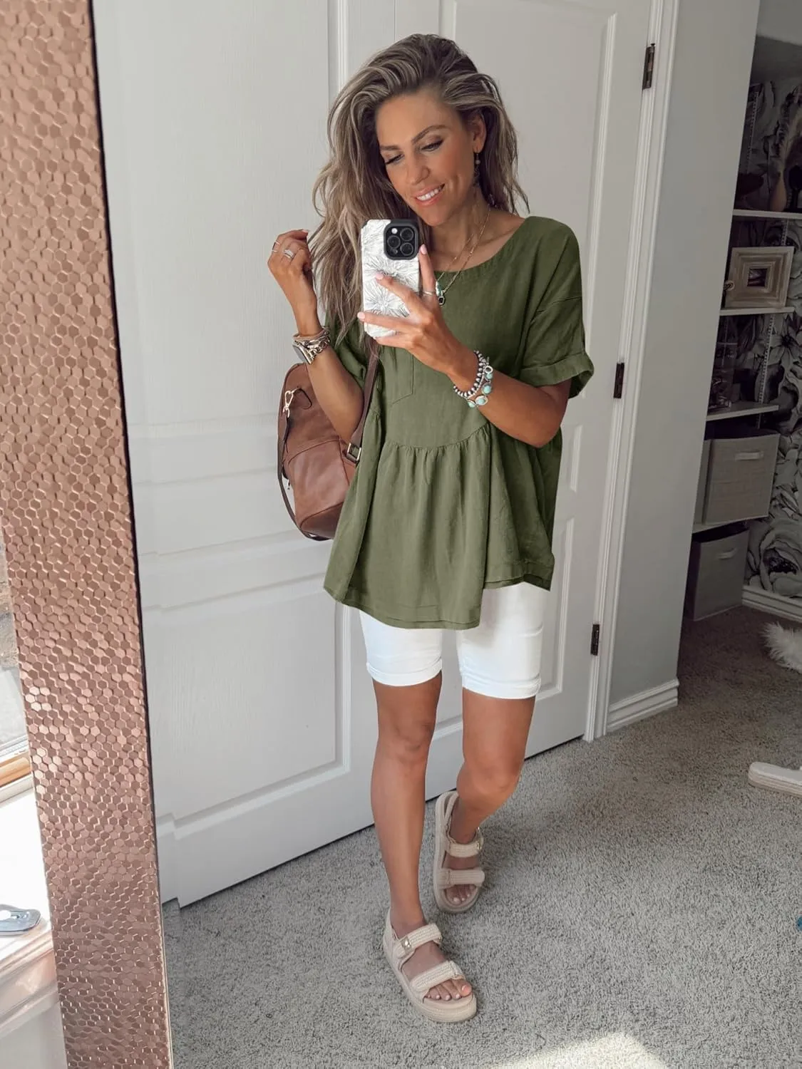Tankaneo Womens Summer Babydoll Tops Casual Loose Fit Peplum Oversized Tunic Shirts