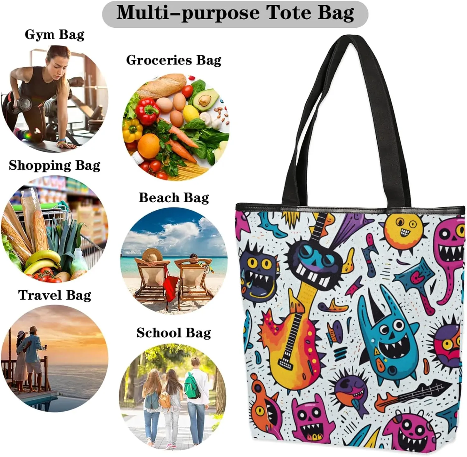 Tavisto Women’s Canvas Tote Bag with Zipper, Large Capacity Beach Bag Book Tote Reusable Grocery Bag with Inner Pocket